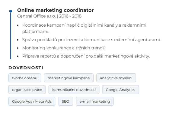 Vzor jak vyplnit dovednosti v žvitopisu
