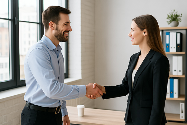 Muž a žena si podávají ruce