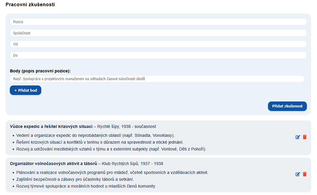 Krok 6 – Pracovní zkušenosti